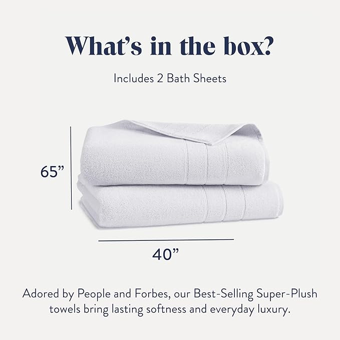 Brooklinen Super-Plush Turkish Cotton Bath Sheets - Set of 2 - Cotton, 820 GSM, Highly Absorbent, Machine Washable, Perfect for Home & Bathroom (40" x 65", Solid White)