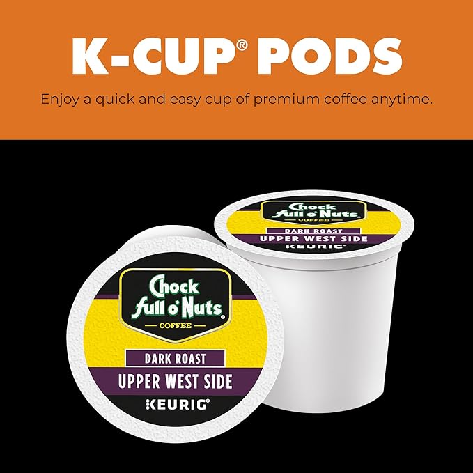Chock Full o' Nuts Upper West Side Keurig K-Cup Pods for Keurig Brewers – Premium Arabica, Dark Roast – Single Serve – 6 Packs of 12 K-Cup Pods