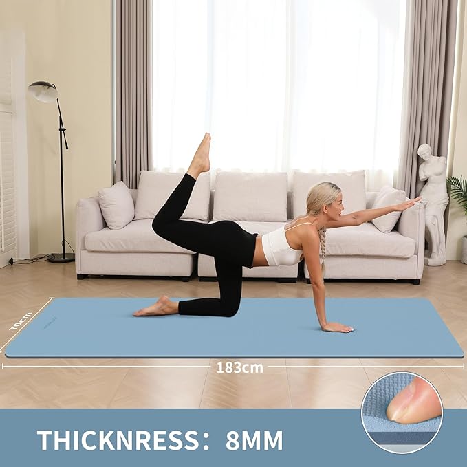 WOHAO Extra Thick 8mm Yoga Mat, 72"x28" Non Slip Exercise Mat, Reversible 2-Sided Dual Color Premium POE Material, with Carrying Strap for Yoga, Pilates, Home Gym