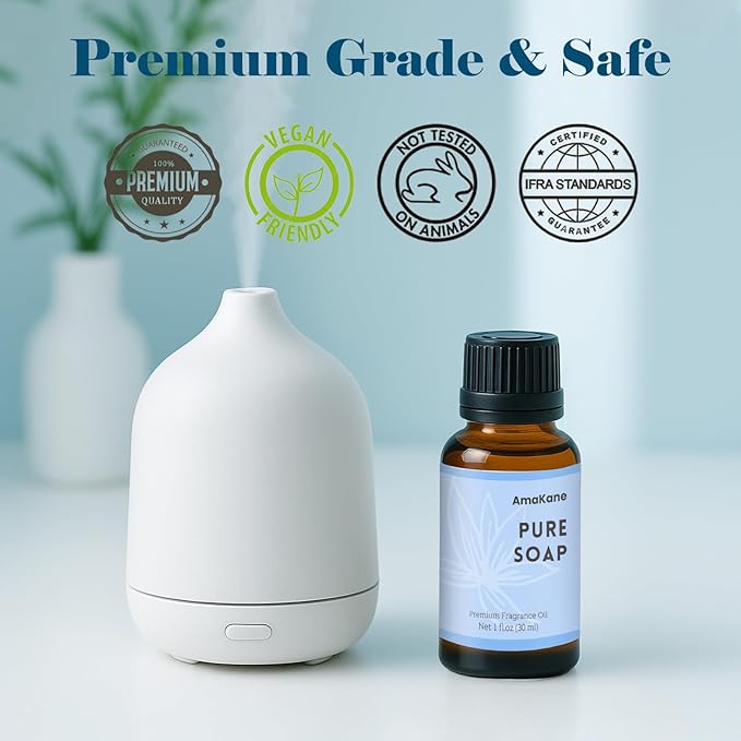 AmaKane Pure Soap Fragrance Oil 30ml, Clean Essential Oil for Laundry, Premium Diffuser Oil for Home, Long-Lasting Aromatherapy Oil for Candle, Soap & DIY Making
