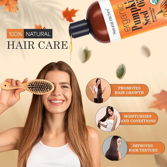 Natural Riches Pumpkin Seed Oil USDA Certified Organic Moisturizer 16oz Pure and Natural Carrier Oil Unrefined, Cold Pressed, Face, Hair, Body & Skin Care Eyelashes,