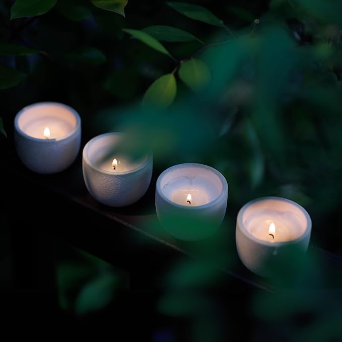 BLUEME 4pk Wellness Travel Candle Votive, Sustainable, Contains Essential Oil, Soy-Wax Blend (Romance, Spiritual, Happiness, Renew)