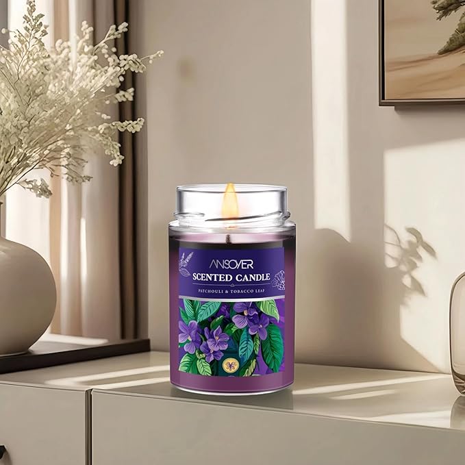 Scented Soy Candles, Aromatherapy Jar Candle for Home Scented, Long Lasting with 70 Hour Burn Time 11oz, Gifts Soy Candles Scents of (Patchouli & Tobacco Leaf)