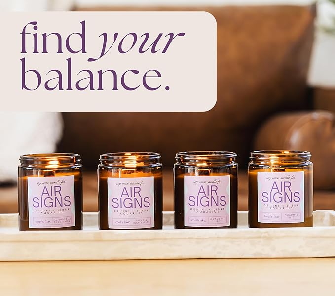 Taurus, Virgo, Capricorn Gifts for Women - Wood Wick Candles, 4 Pack Small Scented Candles Set for Women. 6oz Natural Soy Wax, Aromatherapy Set for Home. Zodiac Astrology Birthday Spiritual Gifts