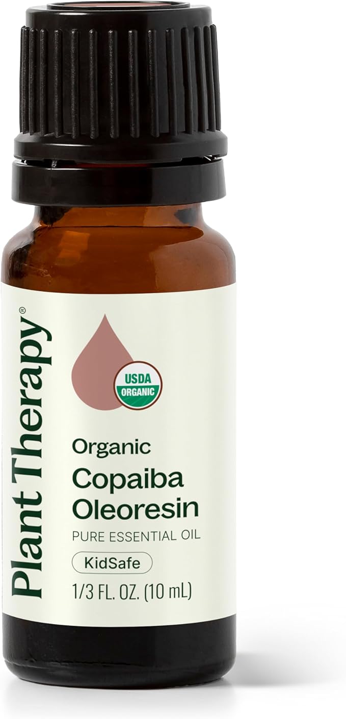 Plant Therapy Copaiba Oleoresin Organic Essential Oil 100% Pure, Undiluted, Natural Aromatherapy for Diffuser & Skin, Therapeutic Grade 10 mL (1/3 oz) Organic Copaiba Oil for Calming, Massage, Candles