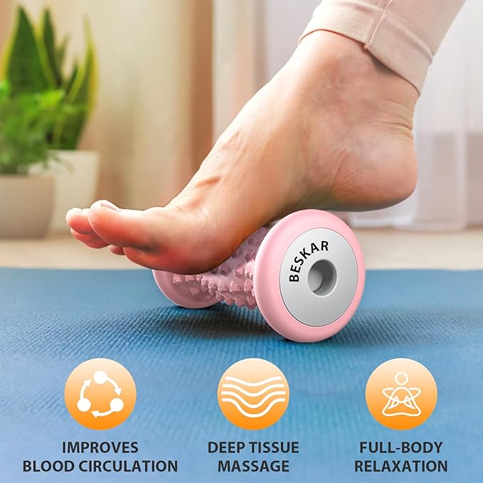 BESKAR Foot Massager Roller for Plantar Fasciitis Relief, Portable Feet Roller to Deep Tissue Muscle Massage, Foot Arch and Heel Pain, Reflexology Tool