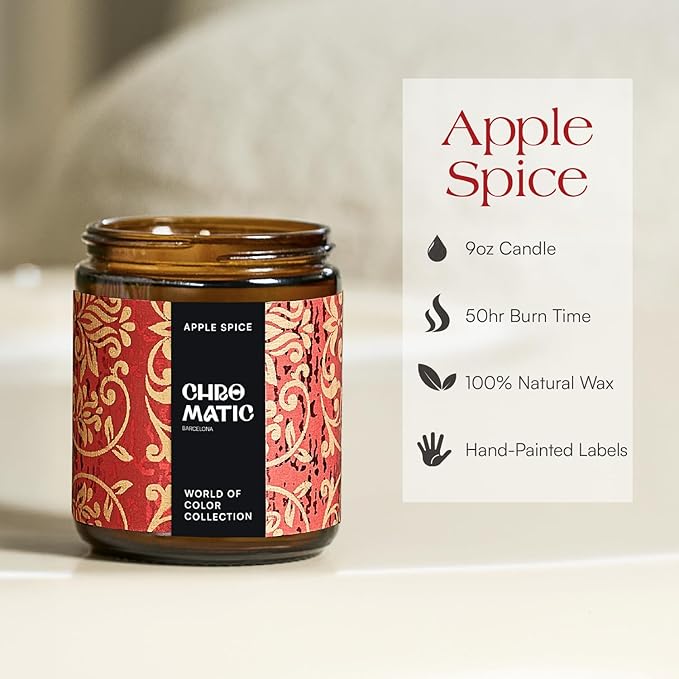 Apple Spice Scented Candle for Women, 9oz Candle for Home Scented with Apple Spice, 9 oz Coconut Soy Wax Candle with 50 Hour Burn Time, Hand Painted Labels.
