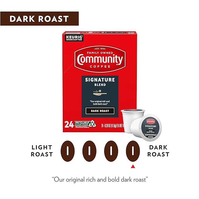 Community Coffee Signature Blend, Dark Roast Single-Serve Keurig K-Cup Pods, 12 Count (Pack of 1)