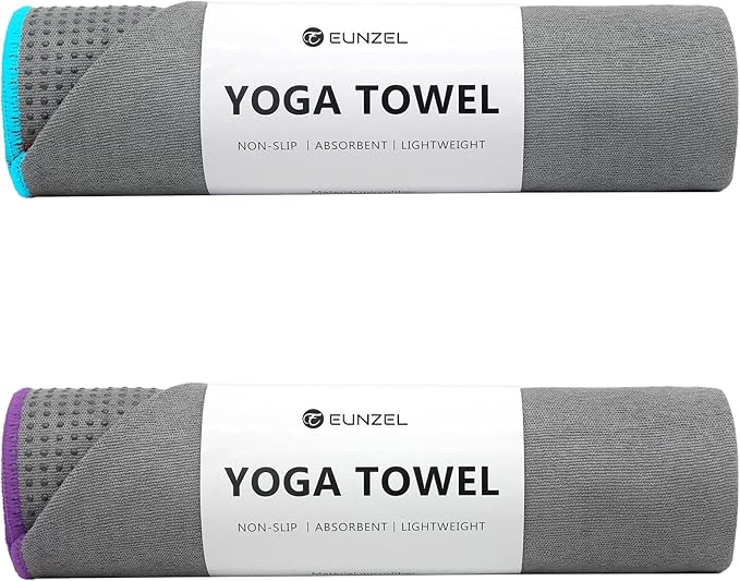 Eunzel 2 Pack Hot Yoga Towel with Grip Dot, Non Slip Yoga Mat Towe Sweat Absorbent Towel for Hot Yoga,Bikram, Pilates and Fitness 72" x 24", Grey