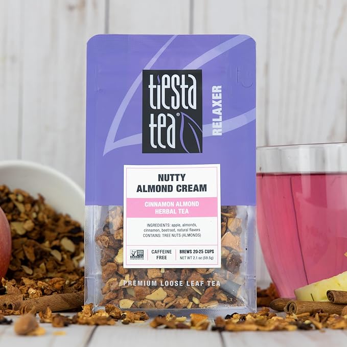 Tiesta Tea - Nutty Almond Cream, Premium Loose Leaf, Cinnamon Almond Herbal Tea Blend, Non-Caffeinated, Make Hot or Iced & Brews Up to 25 Cups, 2.1 Ounce Resealable Pouch