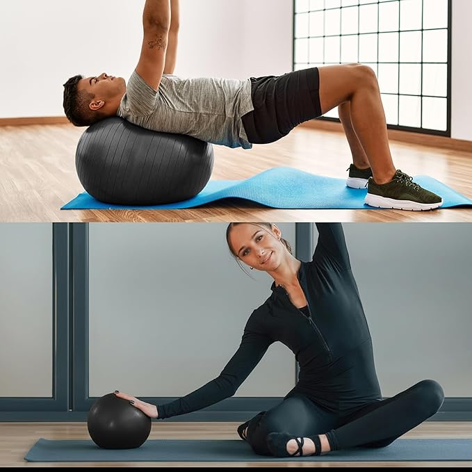 FITMIND Exercise Balls Set 22-30 Inch & 9 Inch, Small Pilates Ball with Pump, Pregnancy Ball for Women, Yoga Balls for Exercise, Small Exercise Ball for Between Knees, Stability, Physio