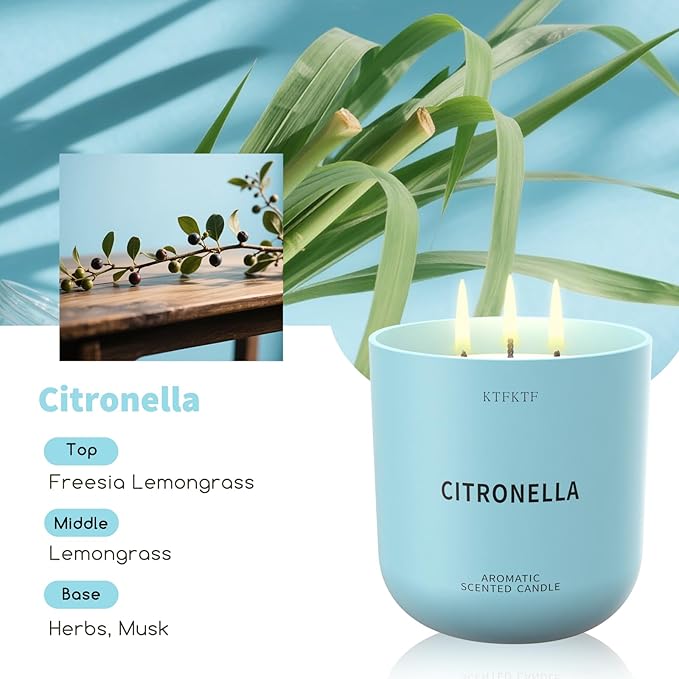 Citronella Candles Indoor Outdoor, 14.2oz Large Scented Candle for Home, Long Lasting Aromatherapy Candles | Non-Toxic Essential Oil & Soy Wax | Natural Herbal & Woody Aroma