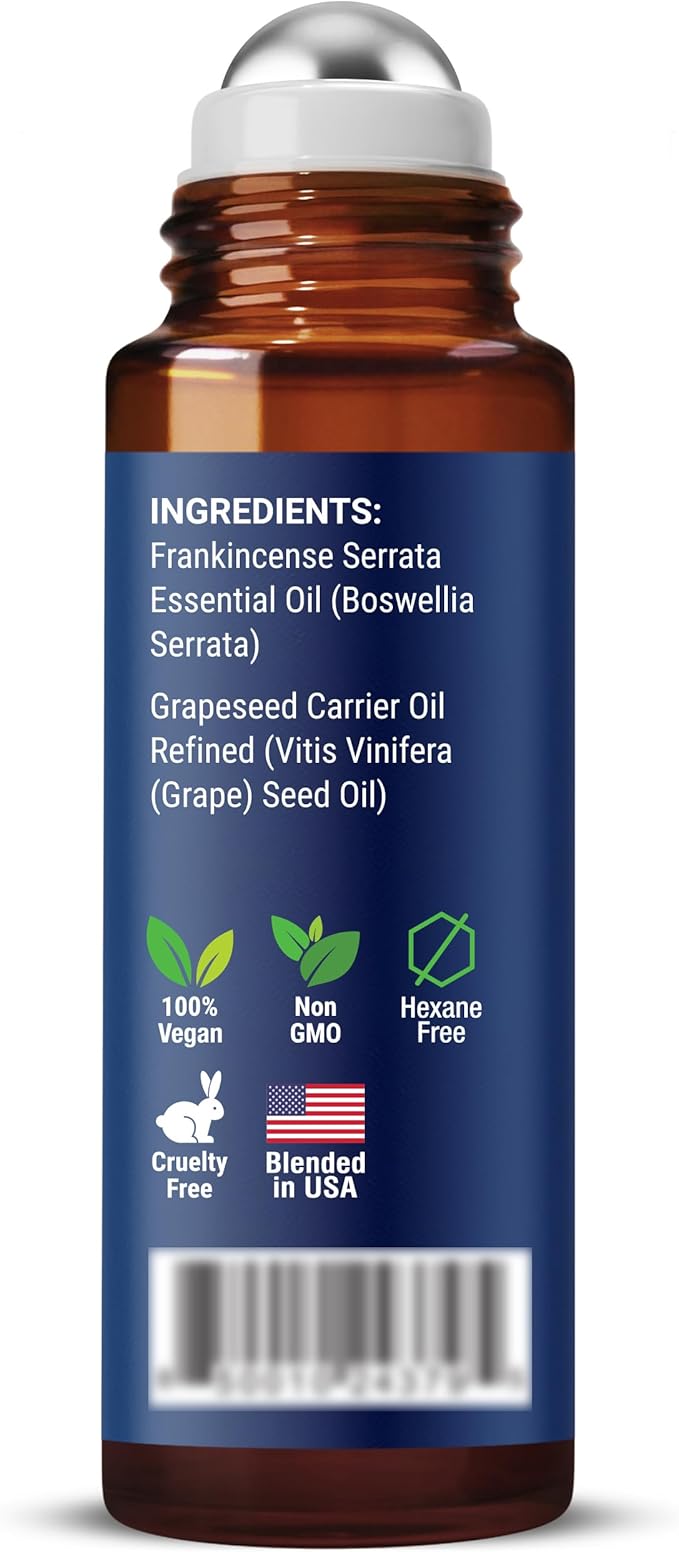 Frankincense Essential Oil Roll-On Blend 10 ml - Pure, Natural Oil with Grapeseed for Aromatherapy & Skin Care - Nexon Botanics (Pack of 2)