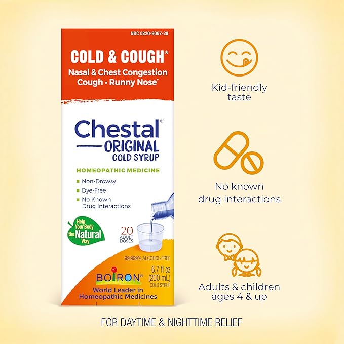 Boiron Chestal Adult Cold and Cough Syrup for Nasal and Chest Congestion, Runny Nose, and Sore Throat Relief - 6.7 Fl oz