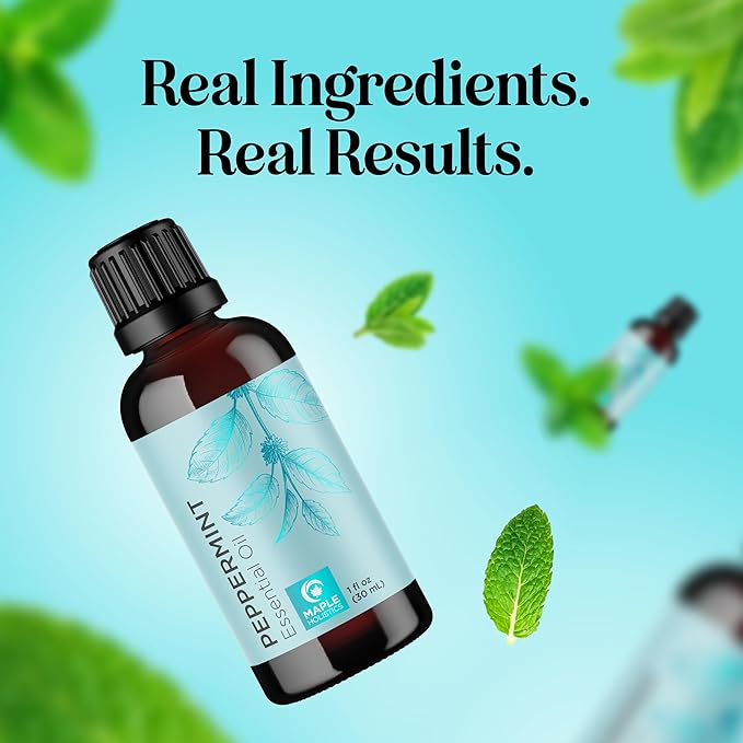 Peppermint Essential Oil for Diffuser Aromatherapy - 100% Pure Peppermint Oil for Hair Skin and Nails Plus Undiluted Refreshing Aromatherapy Essential Oil for Diffusers Baths and Topical Uses 1oz