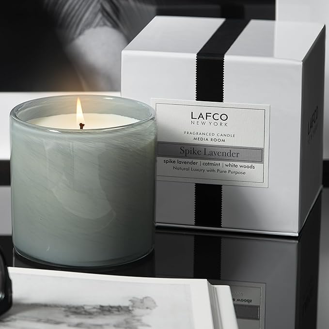 LAFCO New York Signature Candle, Spike Lavender - 15.5 oz - 90-Hour Burn Time - Reusable, Hand Blown Glass Vessel - Made in The USA
