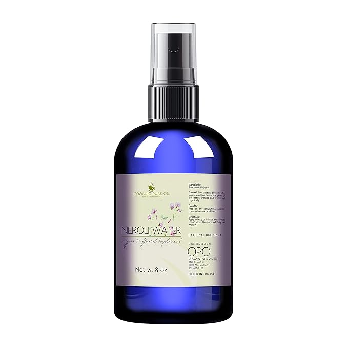 Neroli Water Hydrosol Face Mist Calming 8 oz Spray Toner Aromatherapy Facial Spritz Sprayer Linen Sheets Body Mist Pure Hydrosol Water Hydrating Cleansing Toning Orange Blossom OPO -Packaging May Vary