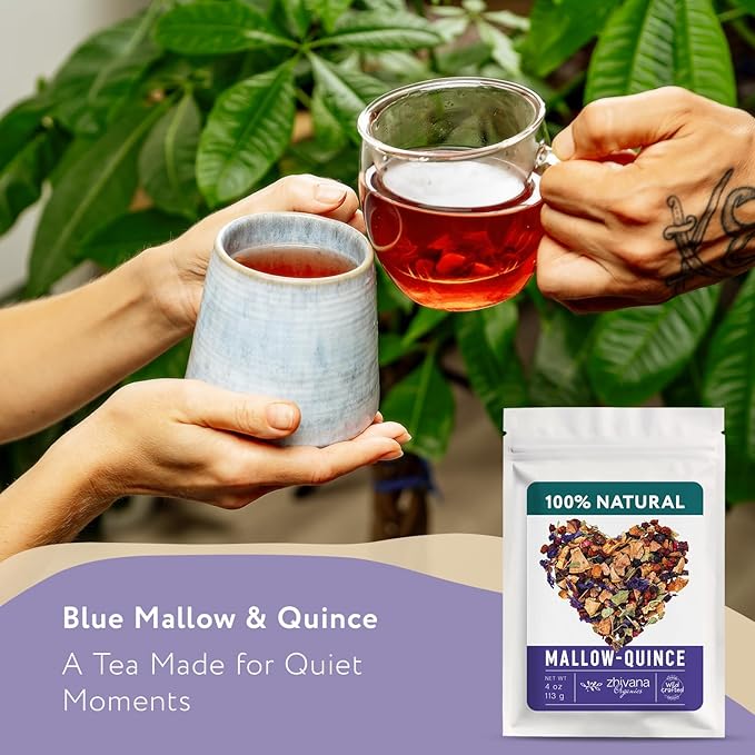 Blue Mallow and Quince Herbal Tea – Loose Leaf Caffeine Free Tea – Floral Fruity Relaxing Tea – 100% Natural Ingredients – Te de Malva - 4 oz