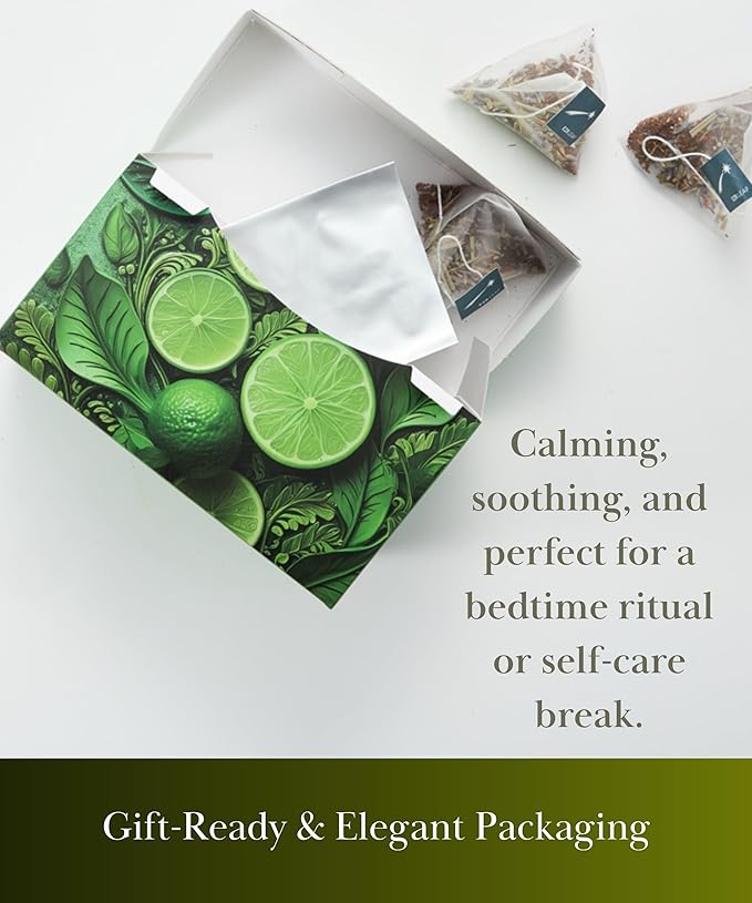 EZR Leaf Lemon Verbena Herbal Tea Caffeine-Free Decaf Relaxing Blend 20 Pyramid Tea Bags 1.4 Once with Rooibos, Lavender, Lemongrass