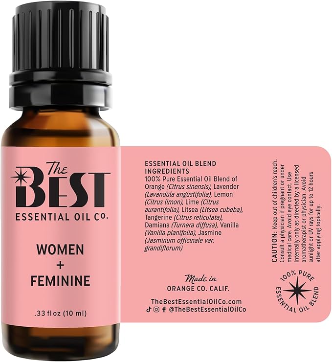 The Best Women + Feminine Essential Oil Blend- Premium Grade- 100% Pure & Natural for Aromatherapy, Diffuser, Spa, Massage, Air Freshener- 10 ml (.33 fl oz)