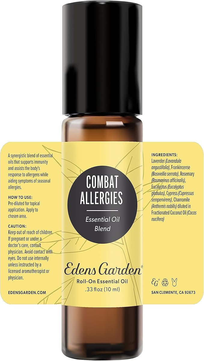 Edens Garden Combat Allergies Essential Oil Roll-On Blend- 100% Pure Premium Grade, Natural, Therapeutic, Aromatherapy, Kid & Skin Safe, The Best for Health, Wellness Pre-Diluted 10 ml (.33 fl oz)