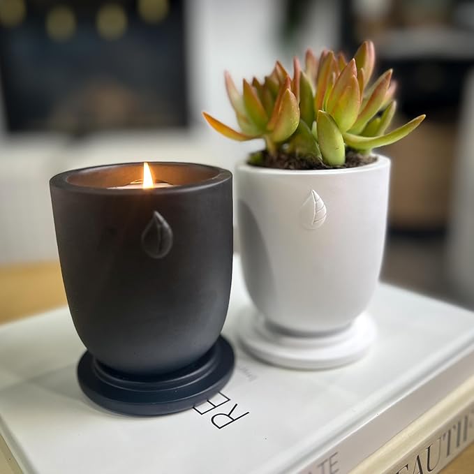 Matani Concrete Cement Candle Planter - Aromatherapy Soy, Dual Purpose Jar Gift (Black Sandalwood)