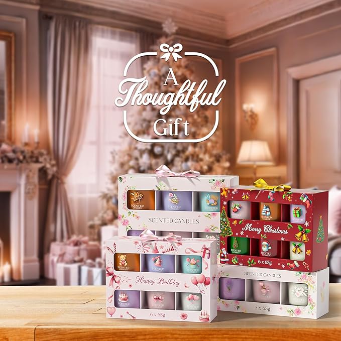 Birthday Candles, Scented Candles Gift Set for Stress Relief, 3 Votive Candles for Women and Men, Birthday Candle Gifts for Women (Pink + Purple + White, 7 oz)