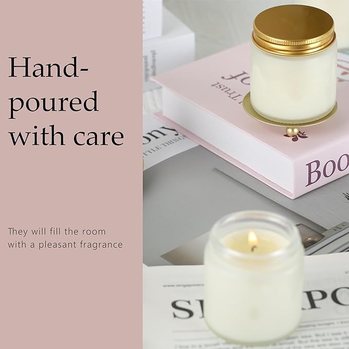 24 Pcs 4 Oz Mason Jar Candles, Lavender Scented Soy Candles Bulk Set for Stress Relief and Relaxation, Great Favors for Wedding, Christmas, Housewarming Gifts (Gold,Frosted Glass-Lavender, 24)