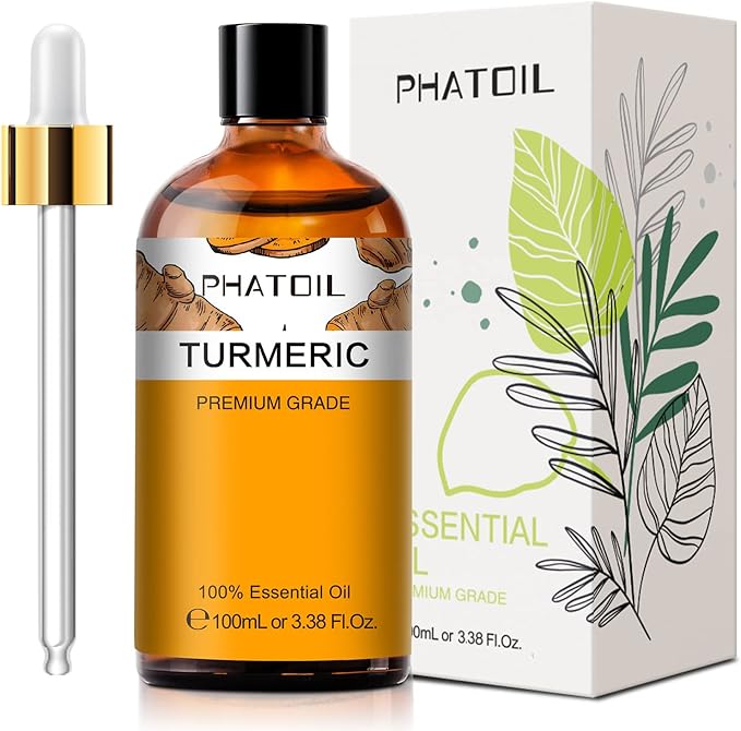 Turmeric 3.38fl.oz Essential Oil, PHATOIL Pure Aromatherapy Oils for Diffuser, Humidifier, Perfect for DIY Soap, Candle, Bath Bombs Making(100ml)