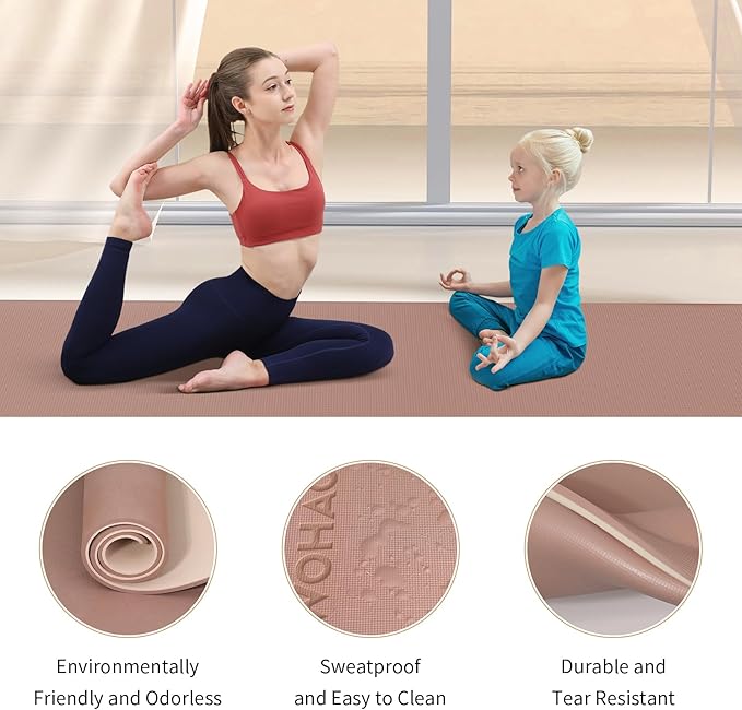 WOHAO Extra Thick 8mm Yoga Mat, 72"x28" Non Slip Exercise Mat, Reversible 2-Sided Dual Color Premium POE Material, with Carrying Strap for Yoga, Pilates, Home Gym