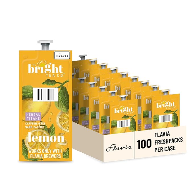 Flavia Bright Tea Co. Lemon Herbal Tea Freshpacks works only with Flavia Brewers (Case of 100)