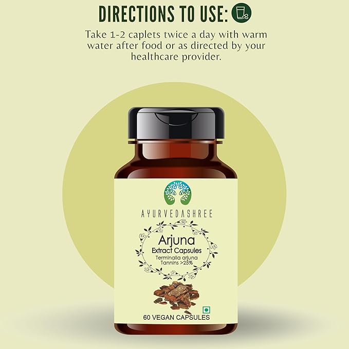 Arjuna Extract 500mg - 60 Vegetarian Capsules| |Terminalia Arjuna Tannis |All Natural | 100% Vegan | Gluten-Free