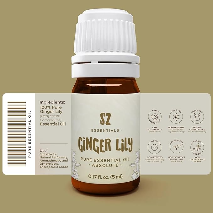 Ginger Lily Essential Oil - 100% Pure & Undiluted - Extracted from Hedychium Coronarium - Therapeutic Grade & Vegan - 0.17 oz (5 ml)