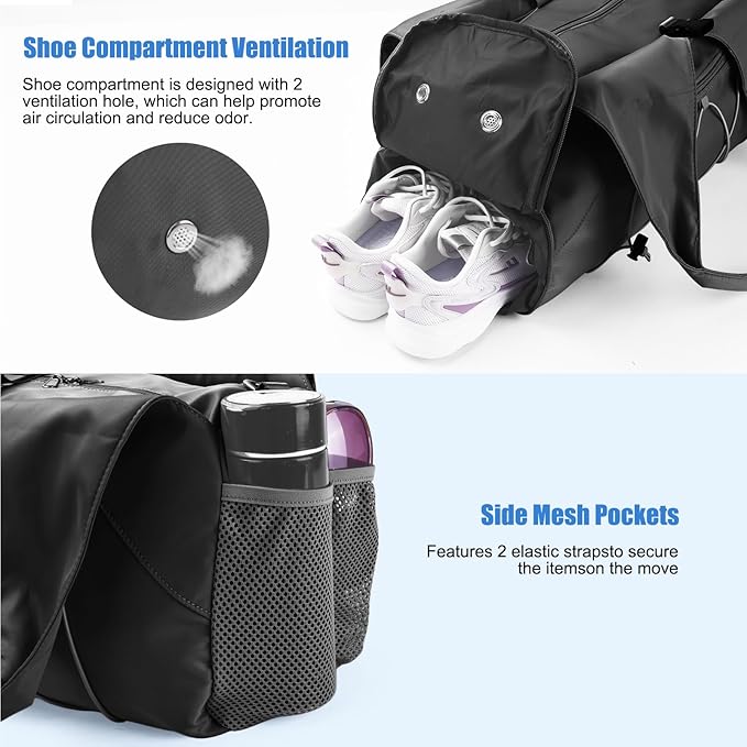 Forestfish Gym Bag For Women With Yoga Mat Holder & Shoe Compartment & Wet Dry Storage Pocket & Adjustable Strap
