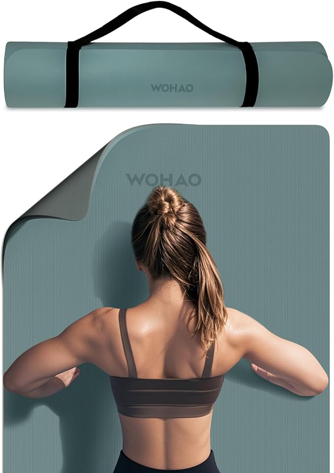 WOHAO Extra Thick 8mm Yoga Mat, 72"x28" Non Slip Exercise Mat, Reversible 2-Sided Dual Color Premium POE Material, with Carrying Strap for Yoga, Pilates, Home Gym