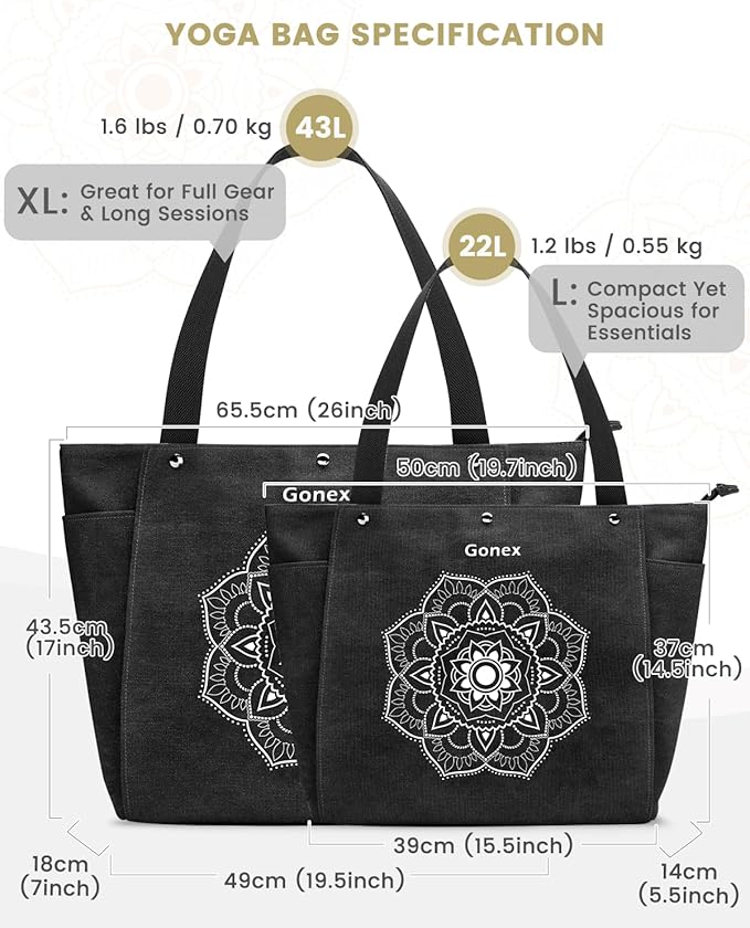 Gonex Yoga Mat Bag, Yoga Gym Bag Tote Bag with Multi Pockets For Women Men, Canvas Yoga Mat Carrier Take in Out Mat Easily For Pilates Travel Workout Office