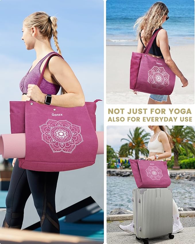 Gonex Yoga Mat Bag, Yoga Gym Bag Tote Bag with Multi Pockets For Women Men, Canvas Yoga Mat Carrier Take in Out Mat Easily For Pilates Travel Workout Office