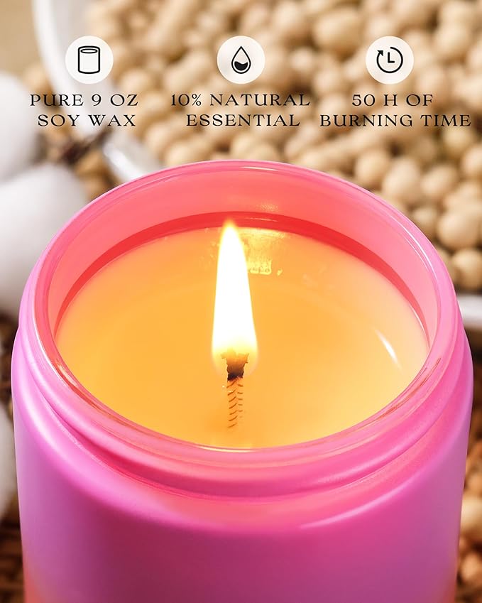 AOOVOO Rose Sandalwood Candles - Scented Candle Gift for Women, 9oz Soy Candle, 50 Hours Burn, Jar Candle for Home Scented, Relaxing, Stress Relief Candles