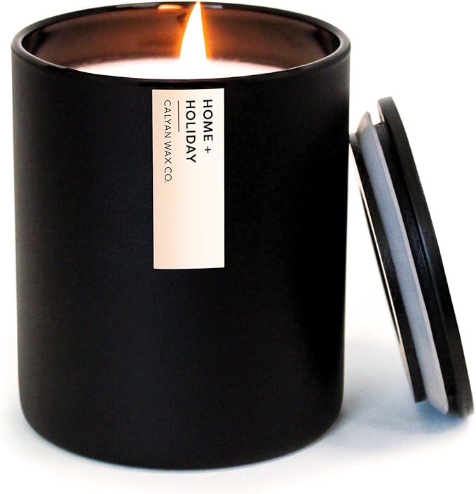 Calyan Wax Co. Home & Holiday Scented Candle - 75 Hour Burn - Luxury Non Toxic Soy Wax Candles - Long Lasting Black Tumbler Jar Candle for Home - 10.2oz