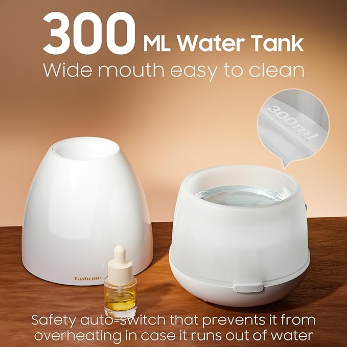 300ml Essential Oil Diffuser & Cool Mist Humidifier - Ultra-Quiet Ultrasonic Aromatherapy for Bedroom, 7 Color Night Light, BPA-Free, Auto Shut-Off, Up to 12H Continuous Mist(White)