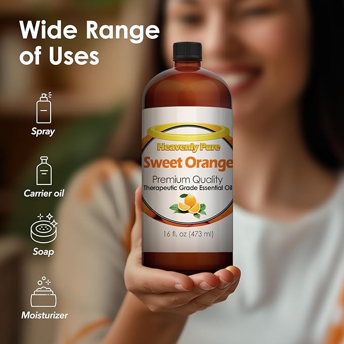 Sweet Orange Essential Oil 16 Fl Oz (Pack of 1) Large Bottle for Aromatherapy Diffusers Candles and DIY Crafts