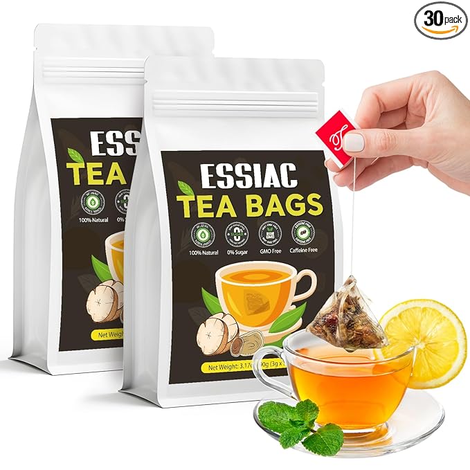 EssiacTea Bags, 60 Count Wellness Blend Herbal Tea for Cleansing, 100% Natural Ingredients, Caffeine Free, No Additives, Non-GMO (2 Bag (60PCS))