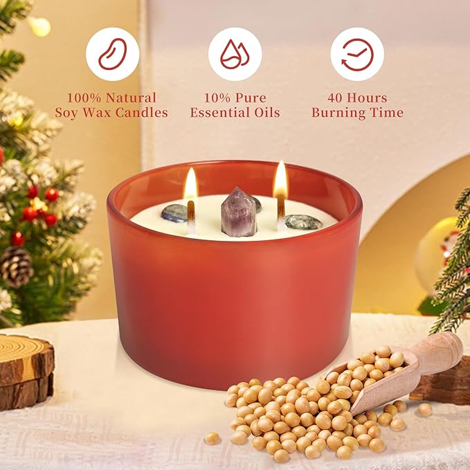 Ikeda Crystal Scented Candles, Aromatherapy Candle Gifts for Women, Birthday Valentine Christmas Mother's Day, 7oz-40 Hour Long Lasting Soy Candles, Bergamot, Tea, Lemon Scents