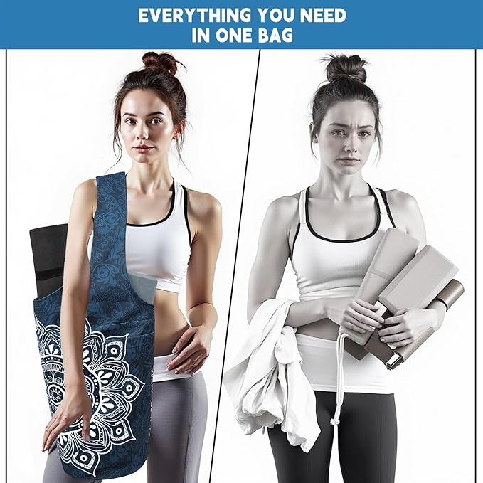 saniwu Yoga Mat Bag Carrier for Women with Side Large Pocket Durable Linen Workout Gym Travel Storage Pilates Mats