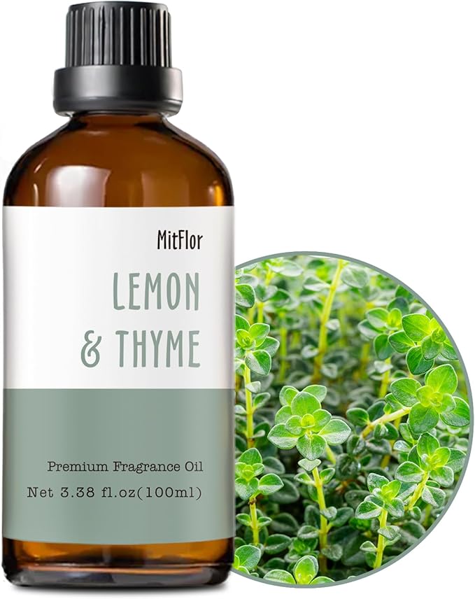 Lemon & Thyme Fragrance Oil, MitFlor Strong Hotel Scent Diffuser Oils 100ml, Large Size Premium Grade Fragrance Oil for Soap & Candle Making, Citrusy & Herbal Scent for Home, Gift for Women & Men