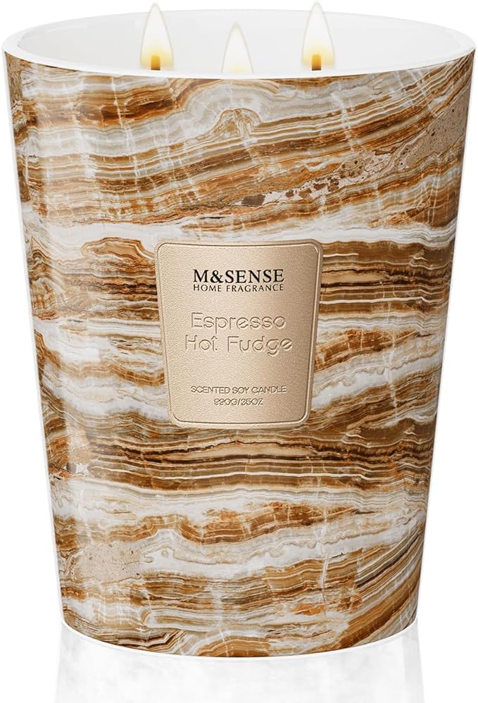 M&SENSE Extra Large Candle 35oz 150H Espresso Hot Fudge Scented Candle, 3 Wick Highly Scented Jar Candle, XL Candles Gift for Stress Relief, Meditation, Yoga