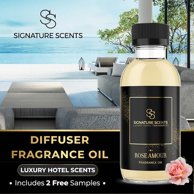 Luxury Hotel Diffuser Oil for Hotels and Homes - Aromatherapy Oils for use with an Essential Oil Diffuser at Home - Fragrance-Scent Diffuser Oil Blend (Rose Amour) 4.05fl oz (120ml)