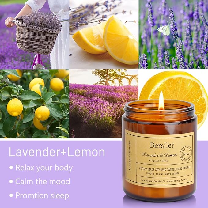 Lavender Lemon Scented Candles, Lavender Candles for Home Scented Aromatherapy Candles, Stress Relief and Relax Candle Gift for Women Birthday Christmas, 7oz Soy Wax Candle