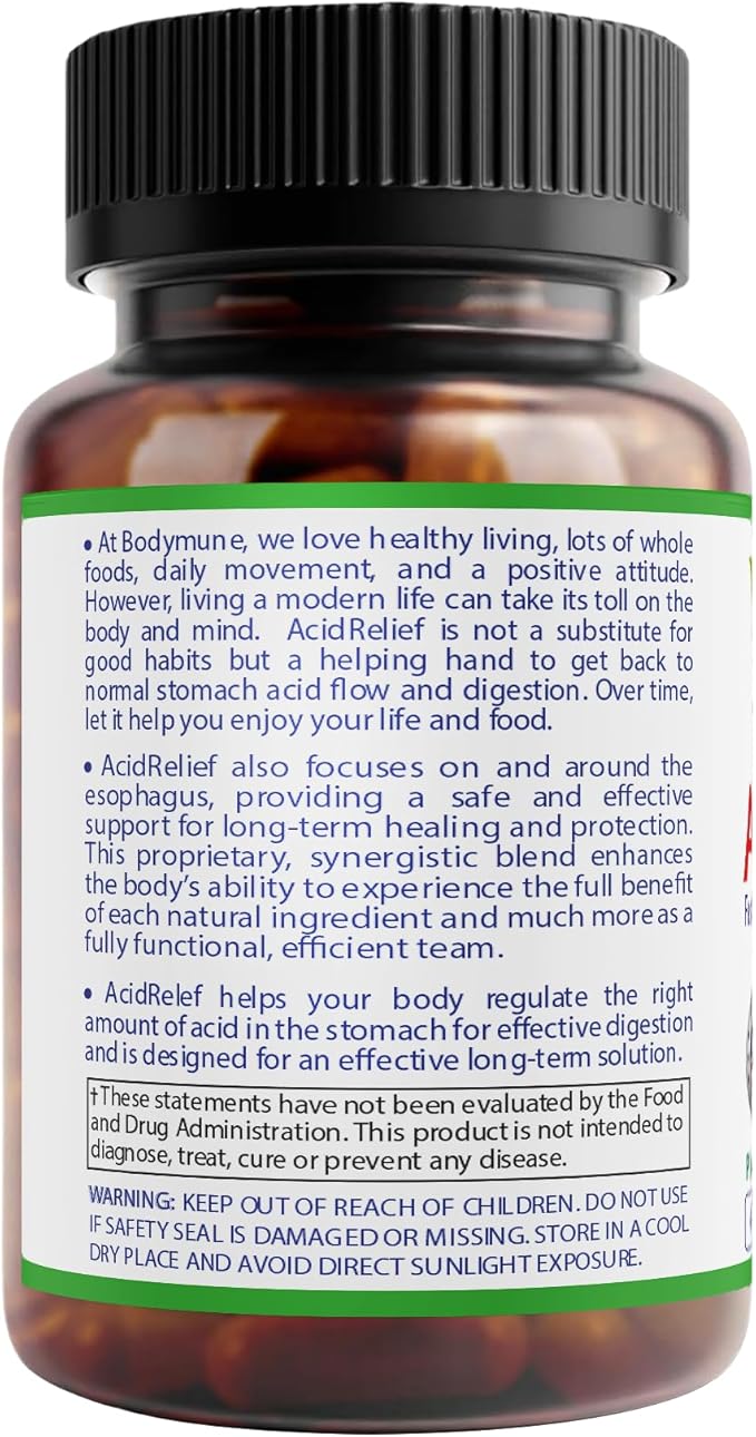 AcidRelief Acid Tamer | Promotes Stomach Comfort & Digestive Wellness* | Organic Herbal Blend for Gut Health* | Made in USA, USDA Organic, Vegan, Non-GMO, Gluten-Free | 60 Capsules