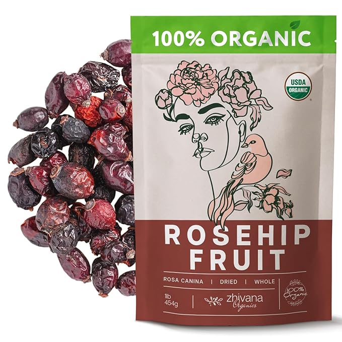 Organic Rose hips Dried Whole (16oz.) – Rosehip Fruit Tea Loose (Rosa Canina) – Source of Vitamin C from Food – European Origin